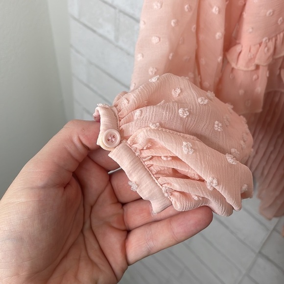 Lulu's Thrills and Frills Blush Pink Swiss Dot Ruffled Long Sleeve Top - Picture 8 of 15